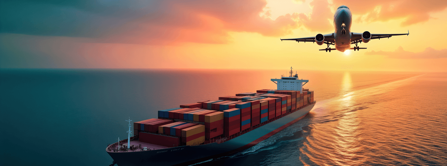 Logistics transportation with airplane and ship